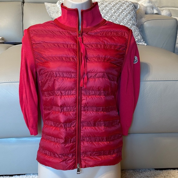 Maglia Tricot Cardigan Moncler authentic with tags pink red puffer down small